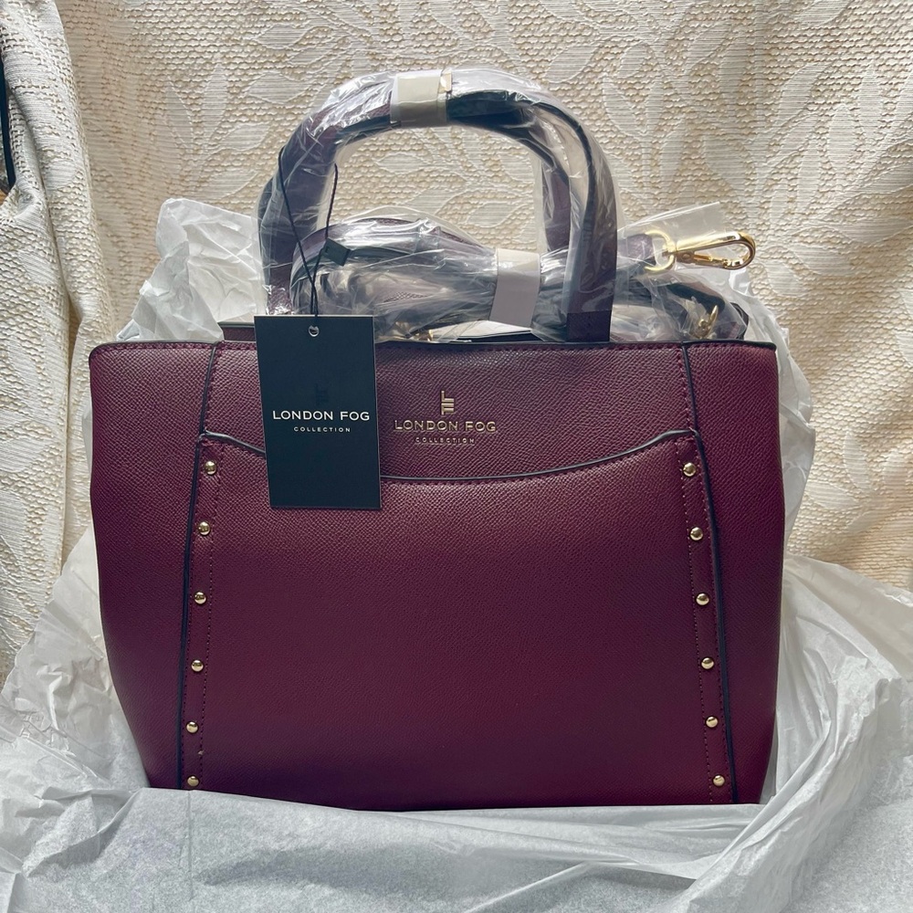 LONDON FOG TAYLOR STUDDED CROSSBODY PLUM PURSE NEW